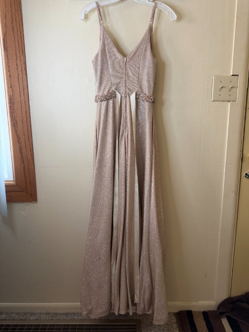 Speechless Juniors Gold Sparkle Glitter Belted Pocketed Formal Prom Dress Size 3 - Picture 2 of 9